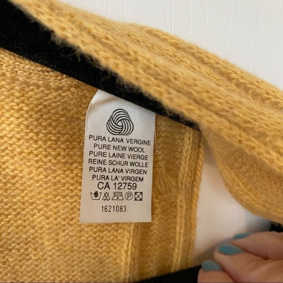 Italian pure wool yellow vest cableknit V-neck trim sleeveless sweater STEFANEL - Picture 9 of 9